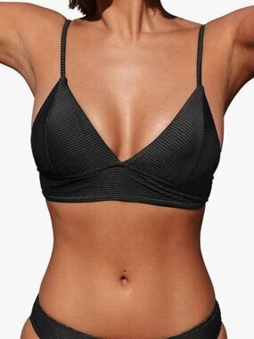 Cupshe Black Ribbed Bikini Top – Size XL – Like New